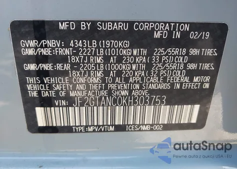 2019 Subaru Crosstrek 2.0I Limited из США, поврежденный, VIN JF2GTANC0KH303753